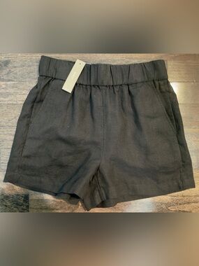 NWT J.Crew Tropez Linen Shorts Black XXS Smocked Waist Pockets Summer CA384